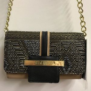 Steve Madden Crossbody Purse Wallet Gold Black Tan
